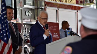 U.S. Rep. Bill Pascrell Jr. (D-NJ) speaks to firefighters and chiefs from around New Jersey at an event celebrating the 20th anniversary of the Assistance to Firefighters Grant program at the Paterson Fire Department&apos;s headquarters Monday.