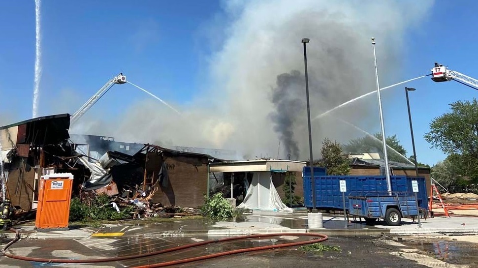 Six Boise, ID, firefighters suffered heat-related injuries battling a large fire at an elementary school Monday.