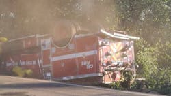 A CAL FIRE NEU apparatus overturned as it was headed to a call in Auburn on Thursday. A CAL FIRE NEU apparatus overturned as it was headed to a call in Auburn on Thursday.