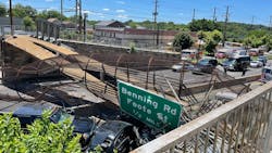 At least four people were taken to the hospital after a pedestrian bridge collapsed onto a highway in Washington, D.C., on Wednesday. At least four people were taken to the hospital after a pedestrian bridge collapsed onto a highway in Washington, D.C., on Wednesday.