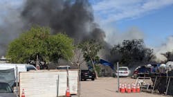 Three Drexel Heights, AZ, firefighters were shocked by an llegal electrical sstem while battling a fire involving three vehicles and a mobile home Tuesday. Three Drexel Heights, AZ, firefighters were shocked by an llegal electrical sstem while battling a fire involving three vehicles and a mobile home Tuesday.