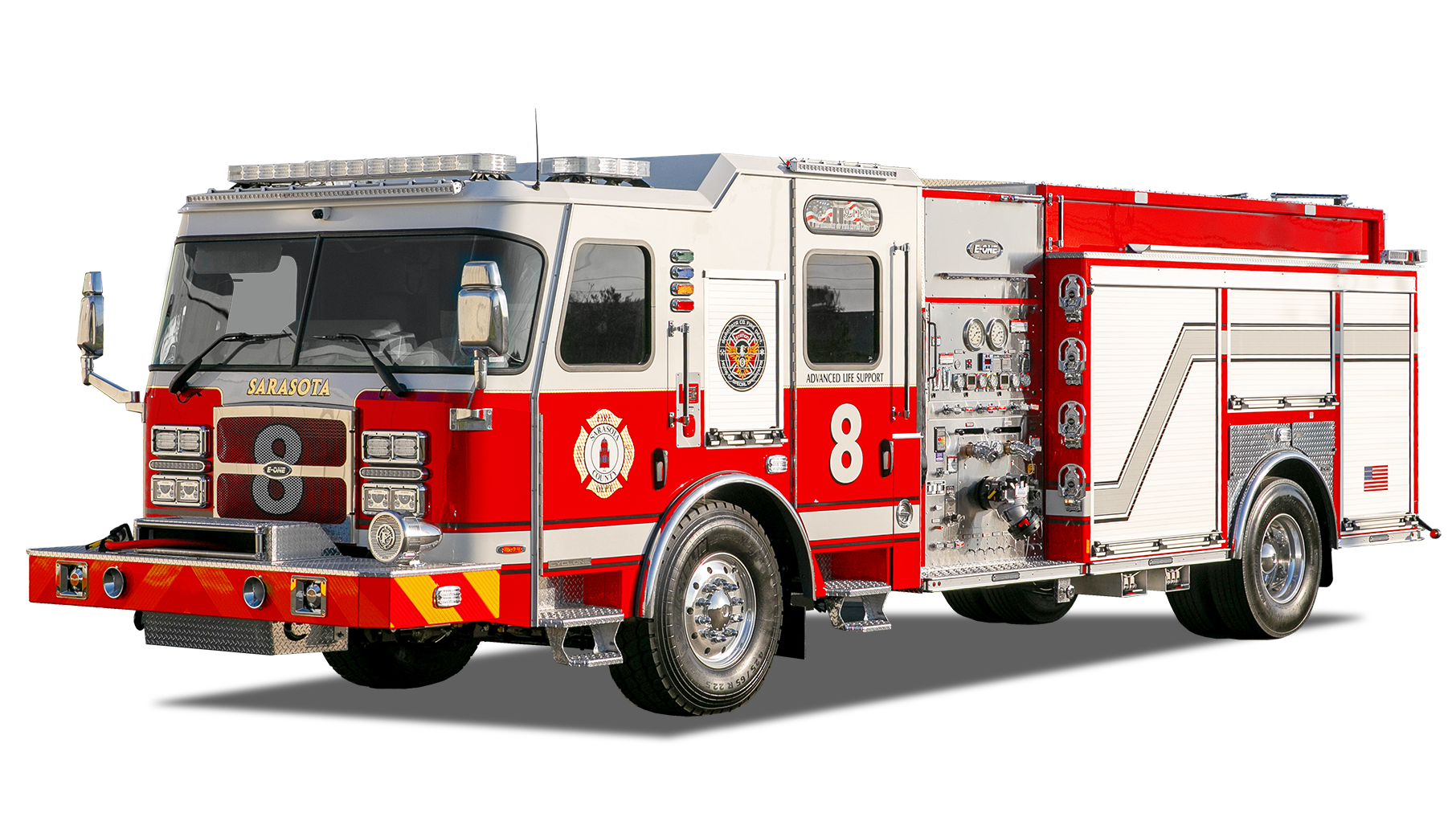 The new custom Cyclone pumpers for Sarasota County, FL, boasts 27 inches of seating width area for the driver and officer.