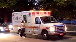 A patient jumped out of the back of an FDNY ambulance in the Bronx on Thursday and then attacked the unit before reaching in through a window to open a door and get back in.