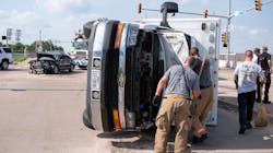 Three medics were injured when their MedStar ambulance rolled over after a collided with the unit in Fort Worth, TX, on Sunday. Three medics were injured when their MedStar ambulance rolled over after a collided with the unit in Fort Worth, TX, on Sunday.