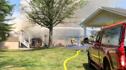 A firefighter was seriously burned and airlifted to the hospital after battling a two-alarm fire that broke out in a garage with an unoccupied apartment above it in Hagerstown, MD, on Tuesday.