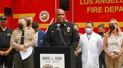 Los Angeles County Fire Chief Daryl Osby talks to reporters after the fatal shooting of a firefighter at the department's Agua Dulce station Tuesday.