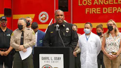 Los Angeles County Fire Chief Daryl Osby talks to reporters after the fatal shooting of a firefighter at the department's Agua Dulce station Tuesday. Los Angeles County Fire Chief Daryl Osby talks to reporters after the fatal shooting of a firefighter at the department's Agua Dulce station Tuesday.