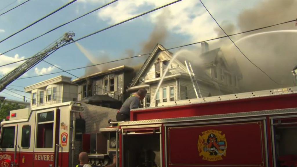 Revere, MA, firefighters battled brutal heat and humidity along with a massive seven-alarm residential blaze Tuesday.