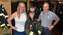 Retired FDNY firefighter Eugene Pugliese (right) with Deidre Taylor Saturday. Taylor and her mother was inside a burning apartment in 1983 when Pugliese rescued her.