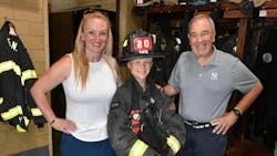 Retired FDNY firefighter Eugene Pugliese (right) with Deidre Taylor Saturday. Taylor and her mother was inside a burning apartment in 1983 when Pugliese rescued her. Retired FDNY firefighter Eugene Pugliese (right) with Deidre Taylor Saturday. Taylor and her mother was inside a burning apartment in 1983 when Pugliese rescued her.