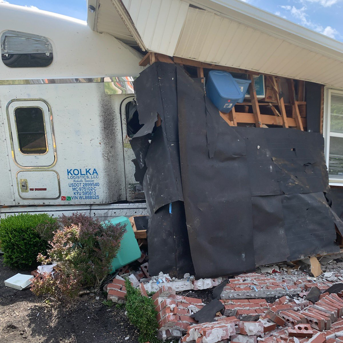 A tractor-trailer crashed into a home Thursday, and Nashville, TN, firefighters needed to extricate a person from another vehicle involved in the accident.