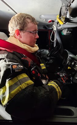 A seatbelt can be worn over turnout gear and SCBA while responding. It might take some training to get used to, but being belted in can save the lives of responding firefighters. A seatbelt can be worn over turnout gear and SCBA while responding. It might take some training to get used to, but being belted in can save the lives of responding firefighters.