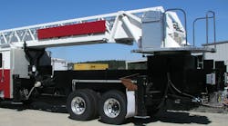 Figure 1. A rear-mount chassis and aerial prior to compartments being added. Figure 1. A rear-mount chassis and aerial prior to compartments being added.