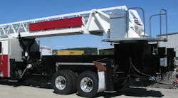 Figure 1. A rear-mount chassis and aerial prior to compartments being added. Figure 1. A rear-mount chassis and aerial prior to compartments being added.