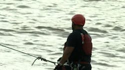 Albuquerque, NM, firefighters rescued one person from a fast-moving arroyo Tuesday. Albuquerque, NM, firefighters rescued one person from a fast-moving arroyo Tuesday.
