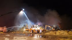 Chilton, WI, firefighters worked for 15 hours and used 1.4 million gallons of water to extinguish a four-alarm blaze at a hay storage shed that broke out late Wednesday. Chilton, WI, firefighters worked for 15 hours and used 1.4 million gallons of water to extinguish a four-alarm blaze at a hay storage shed that broke out late Wednesday.