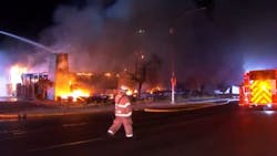 Fresno, CA, firefighters battled a challenging fire at a former radio station late Tuesday and early Wednesday. Fresno, CA, firefighters battled a challenging fire at a former radio station late Tuesday and early Wednesday.