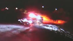 An inmate firefighter was injured after stealing an apparatus at the scene of a vegetation fire and then crashing the rig early Monday. An inmate firefighter was injured after stealing an apparatus at the scene of a vegetation fire and then crashing the rig early Monday.