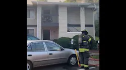 A Nashville, TN, firefighter was injured when he was struck by falling debris during a two-alarm apartment fire Thursday.