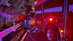 A North Babylon, NY, firefighter was injured when a vehicle struck the back of an apparatus at the scene of a previous accident early Sunday. A North Babylon, NY, firefighter was injured when a vehicle struck the back of an apparatus at the scene of a previous accident early Sunday.
