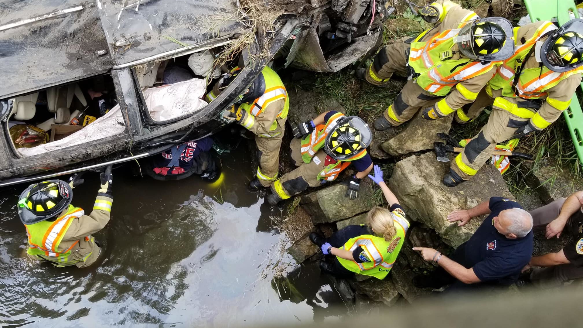 Sun Prairie, WI, firefighters rescued a mother and her 5-year-old son after their minivan crashed into the Maunesha River on Wednesday.