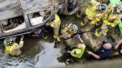 Sun Prairie, WI, firefighters rescued a mother and her 5-year-old son after their minivan crashed into the Maunesha River on Wednesday. Sun Prairie, WI, firefighters rescued a mother and her 5-year-old son after their minivan crashed into the Maunesha River on Wednesday.