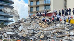 Rescue workers continue sifting through the debris of the collapsed 12-story condo tower in Surfside, FL. Rescue workers continue sifting through the debris of the collapsed 12-story condo tower in Surfside, FL.