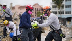 Rescue workers continue removing rocks and other debris Tuesday from the site of the Surfside, FL, condo tower collapse. Rescue workers continue removing rocks and other debris Tuesday from the site of the Surfside, FL, condo tower collapse.