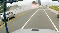 Troy, MI, firefighters battled a burning fuel tanker for more than two hours after it overturned and burst into flames along Interstate 75 on Monday. Troy, MI, firefighters battled a burning fuel tanker for more than two hours after it overturned and burst into flames along Interstate 75 on Monday.