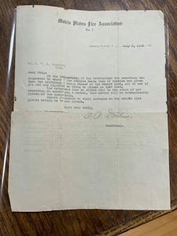 It's not known how the original 1907 charter letter for the Morris Plains, NJ, Fire Department ended up on a lawn in Reading, PA. It's not known how the original 1907 charter letter for the Morris Plains, NJ, Fire Department ended up on a lawn in Reading, PA.