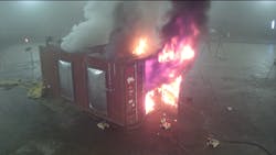 UL’s Fire Safety Research Institute conducted three experiments on an intermodal container that was configured to represent an outdoor modular walk-in energy storage system, such as the one where an explosion occurred in April 2019. The experiments were designed to demonstrate the fundamental fire and explosion hazards that develop when cascading thermal runaway occurs inside of such a structure. UL’s Fire Safety Research Institute conducted three experiments on an intermodal container that was configured to represent an outdoor modular walk-in energy storage system, such as the one where an explosion occurred in April 2019. The experiments were designed to demonstrate the fundamental fire and explosion hazards that develop when cascading thermal runaway occurs inside of such a structure.
