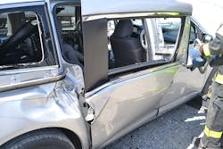 With the rear latch open, a down-and-out effort at the front of the sliding door will cause the door to move away from the body of the vehicle. Note how the spreader arms are at a down-and-out angle against the door itself. With the rear latch open, a down-and-out effort at the front of the sliding door will cause the door to move away from the body of the vehicle. Note how the spreader arms are at a down-and-out angle against the door itself.