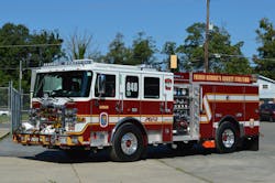The Prince George&rsquo;s County, MD, Fire/EMS Department has developed a standard engine company design, as shown on this 2021 Pierce Enforcer rig, which features a short wheelbase (with an overall length of 29 feet, 4 inches), an aluminum body, a low rear hosebed and lowered ground ladders on the right side of the body.