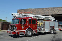 All Syracuse, NY, Fire Department engine companies operate with a 50-foot telescopic water tower, which has a stainless-steel body, a 2,000-gpm pump, a 500-gallon water tank and a Class A foam system, as shown on this 2021 Spartan Gladiator LTC rig that&rsquo;s assigned to Engine Company 2.