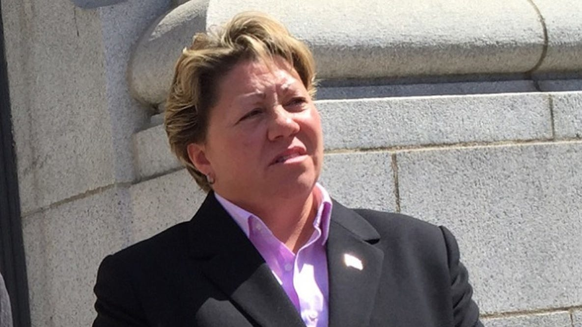 Providence fire Lt. Lori Franchina outside U.S. District Court after winning her gender discrimination and sexual harassment suit against the city.
