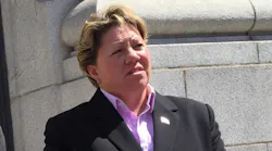 Providence fire Lt. Lori Franchina outside U.S. District Court after winning her gender discrimination and sexual harassment suit against the city.