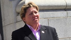 Providence fire Lt. Lori Franchina outside U.S. District Court after winning her gender discrimination and sexual harassment suit against the city. Providence fire Lt. Lori Franchina outside U.S. District Court after winning her gender discrimination and sexual harassment suit against the city.