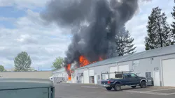 Two people were injured by an explosion and fire at a small business warehouse in Eureka, OR, on Tuesday.