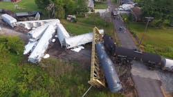 Indianapolis and Shelby County firefighters responded to a massive 80-car train derailment in Fountaintown on Thursday. Indianapolis and Shelby County firefighters responded to a massive 80-car train derailment in Fountaintown on Thursday.