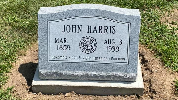 A headstone for John Harris, the Kokomo, IN, Fire Department's first black firefighter, recently was erected after 82 years.