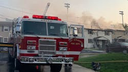 Two first responders were injured during a fire that broke out at a Manilus, NY, apartment complex Wednesday. Two first responders were injured during a fire that broke out at a Manilus, NY, apartment complex Wednesday.