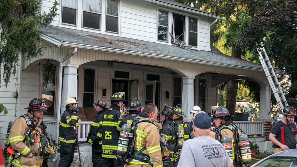 Mechanicsburg, PA, firefighters rescued two people from a two-alarm duplex fire Tuesday.