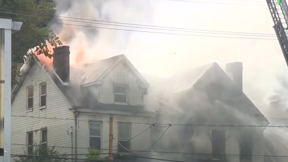 Four firefighters were injured in a porch collapse during a duplex fire in Stowe Township, PA, on Thursday.