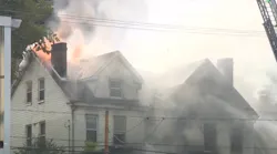 Four firefighters were injured in a porch collapse during a duplex fire in Stowe Township, PA, on Thursday.