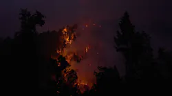 The Caldor Fire burns along a ridge close to Mormon Emigrant Trail on Aug. 19, 2021, in Pollock Pines, CA.