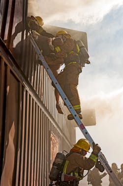 The importance of training on second-floor window operations must not be minimized. This includes entry and exit through the window and removal of victims through a window onto a ladder. The importance of training on second-floor window operations must not be minimized. This includes entry and exit through the window and removal of victims through a window onto a ladder.