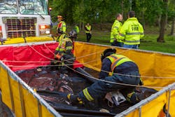 Training officers shouldn’t be reluctant to try new ways to train. Here, the Stamford, CT, Fire Department tested a couple of things that it never tried previously in tanker drills, including the usefulness of intersections as dump sites. Training officers shouldn’t be reluctant to try new ways to train. Here, the Stamford, CT, Fire Department tested a couple of things that it never tried previously in tanker drills, including the usefulness of intersections as dump sites.