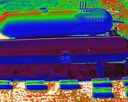 An infrared camera that’s installed on a drone facilitates the determination of liquid levels in ammonia and propane tanks via the temperature readings of the liquid. An infrared camera that’s installed on a drone facilitates the determination of liquid levels in ammonia and propane tanks via the temperature readings of the liquid.