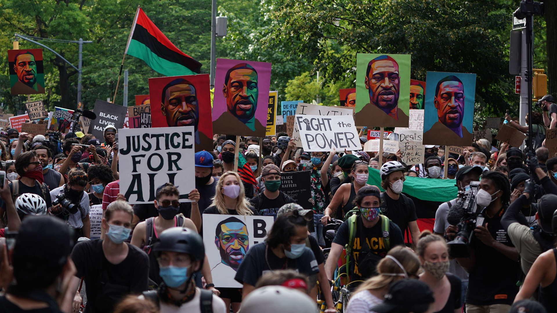 Protesters marching in New York City's Greenwich Village on June 19, 2020.