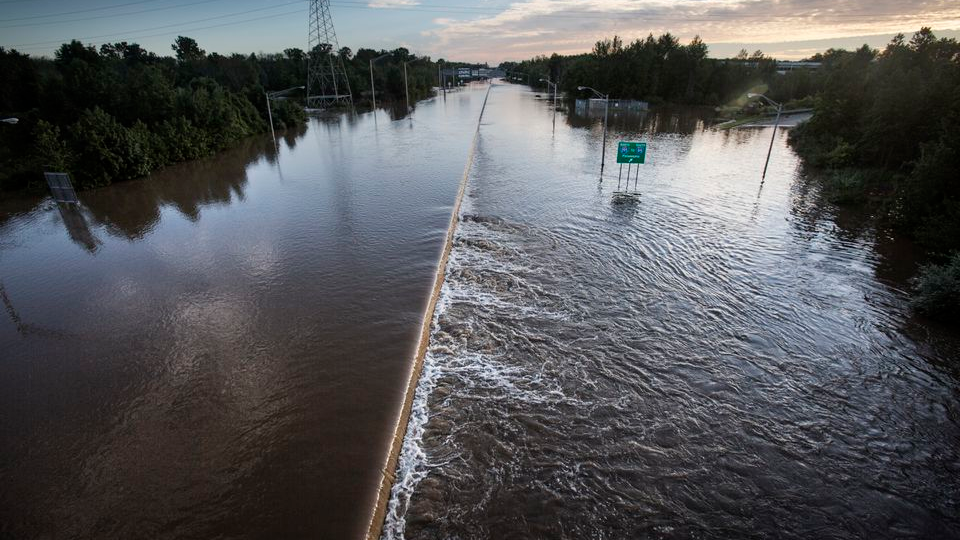 A flooded roadway in Lawrence, NJ, on Thursday Sept. 2, 2021, after the remnants of Tropical Storm Ida blanketed the area with heavy rainfall.